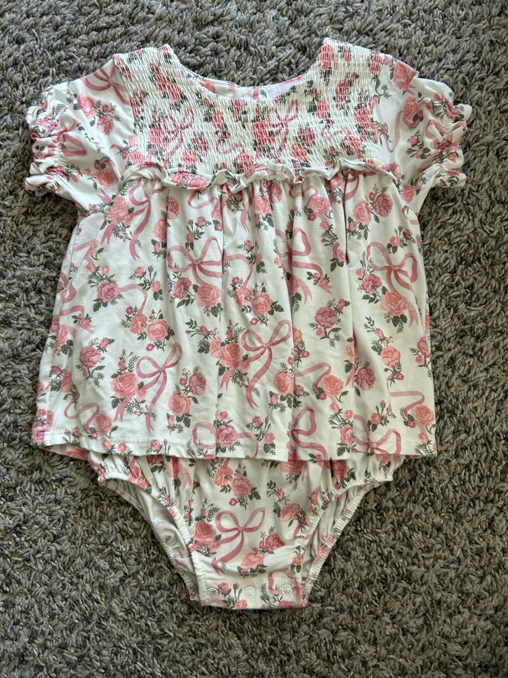 Angel Dear Baby Girl Floral One-Piece Romper with Smocked Yoke